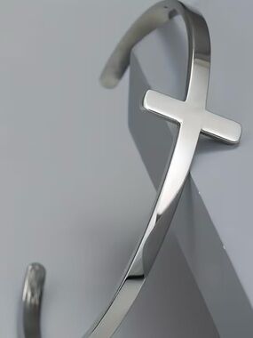 Silver Cross Cuff Bracelet - Sleek Stainless Style